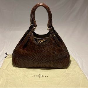 Cole Haan Genevieve Weave Small Triangle Tote in Brown